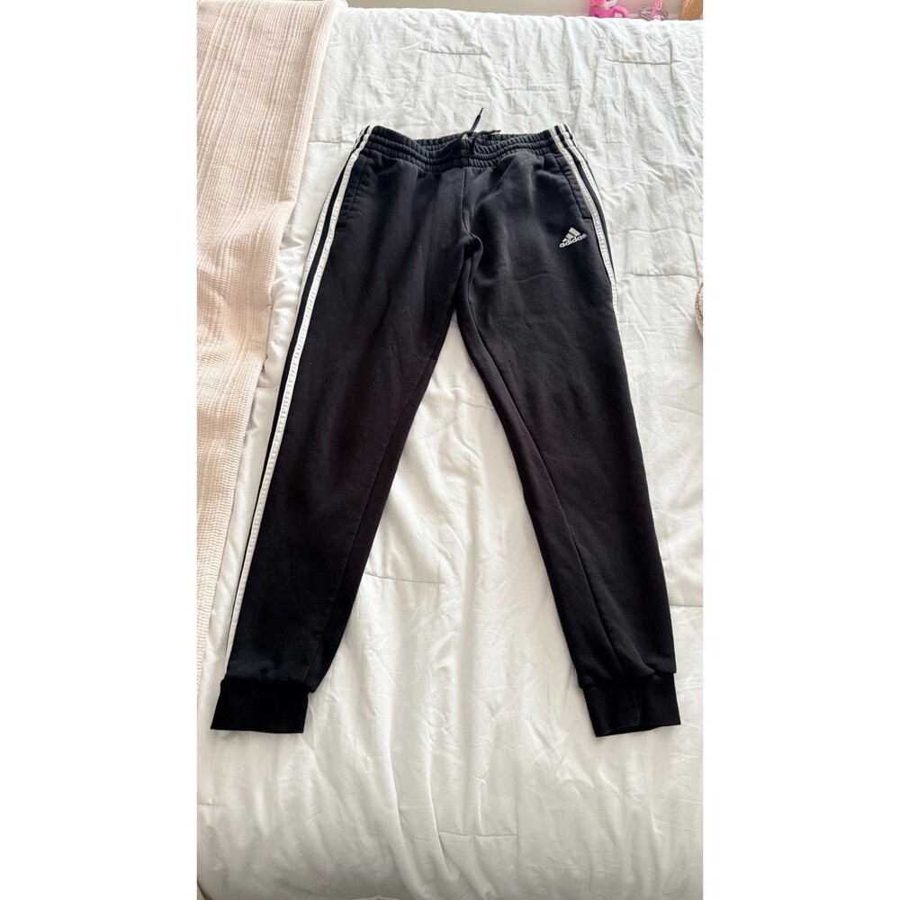 Adidas 3-Stripes Jogger Sweatpants Women's Large Black White Fleece Drawstring